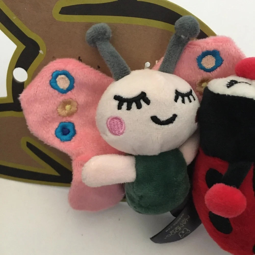 NEW Dog Toys Small Plush 3pk Squeaker & Crinkle Butterfly, Bee, Ladybug | NANDOG